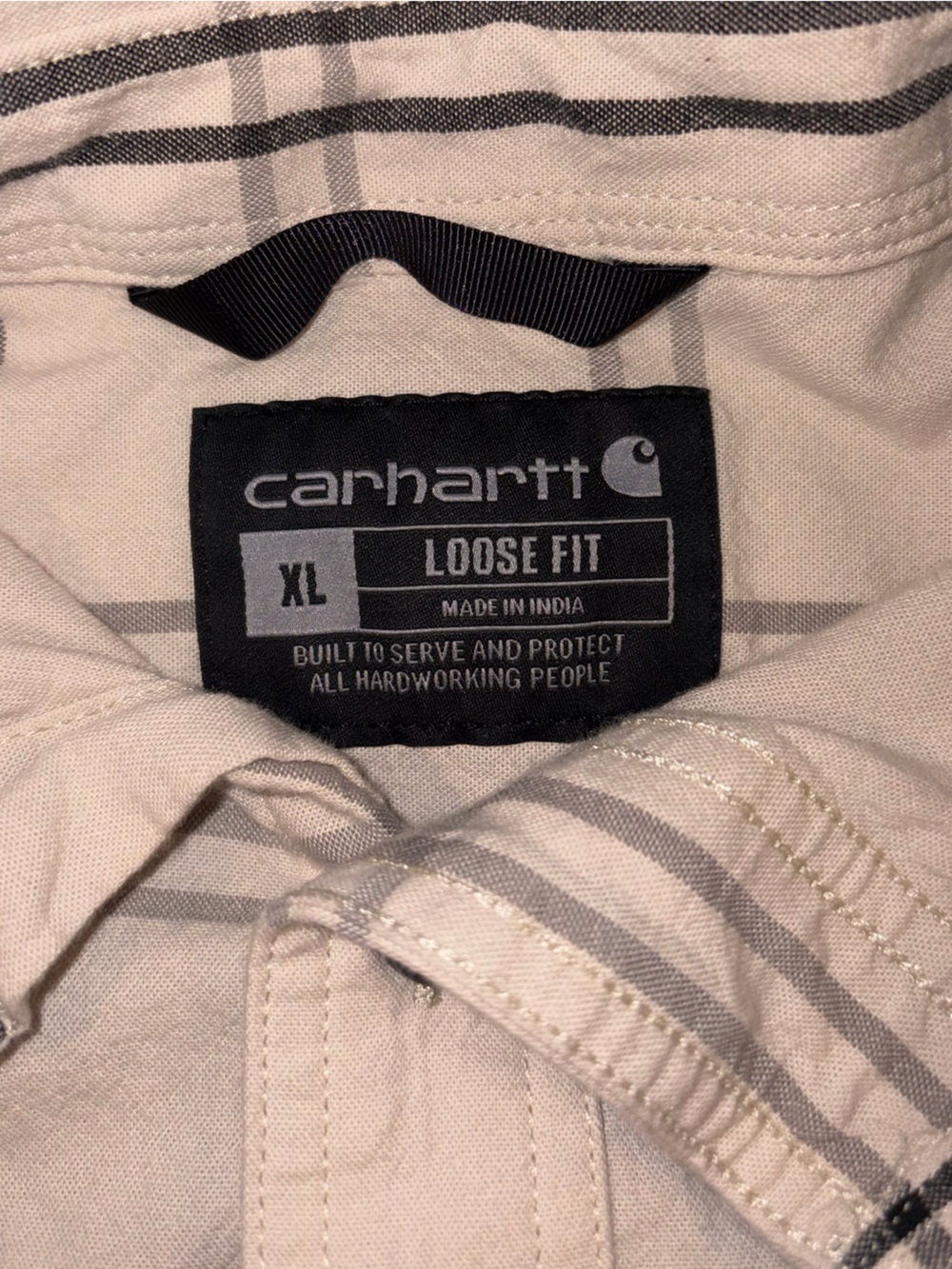 Carhartt Cream and Black Plaid Button-Front Short Sleeve Shirt - Picture 3 of 3